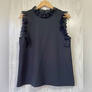 Ann Taylor Blouse Black With  Black Lace Top Size M EUC